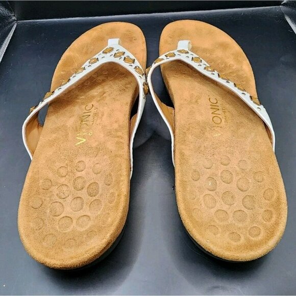 VIONIC Floriana Thong Sandals Flip Flop Women's US 10 White Leather Orthotic - Picture 4 of 8